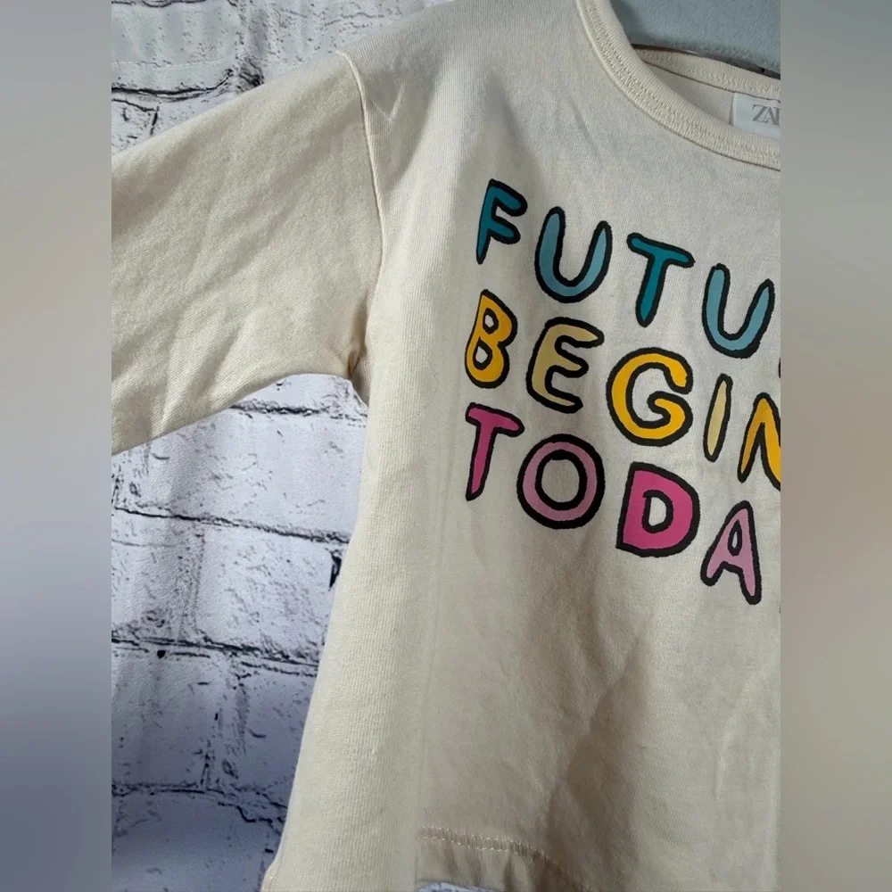 Zara Kids Cream Long Sleeve Shirt EUC - Picture 3 of 5